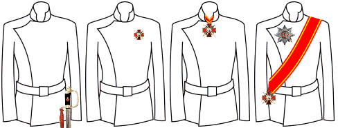 Правила ношения степеней ордена св. Анны (слева-направо с 4-й по 1-ю)