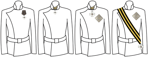Правила ношения степеней Ордена Св. Георгия (слева-направо с 4-й по 1-ю)
