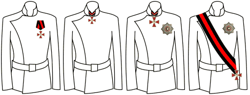 Правила ношения степеней ордена Св. Владимира (слева-направо с 4-й по 1-ю)