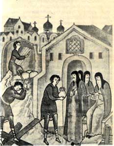 Работа крестьян на монастырь. Миниатюра из «Жития Сергия Радонежкского XVI в.»