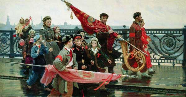 После демонстрации. (Они видели Сталина.) Художник Д. Мочальский